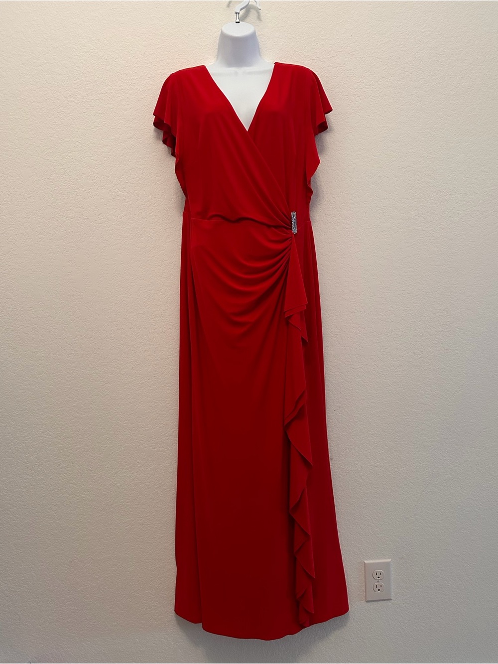 Lauren Ralph Lauren Red Wrap-Style Maxi Dress with Ruching